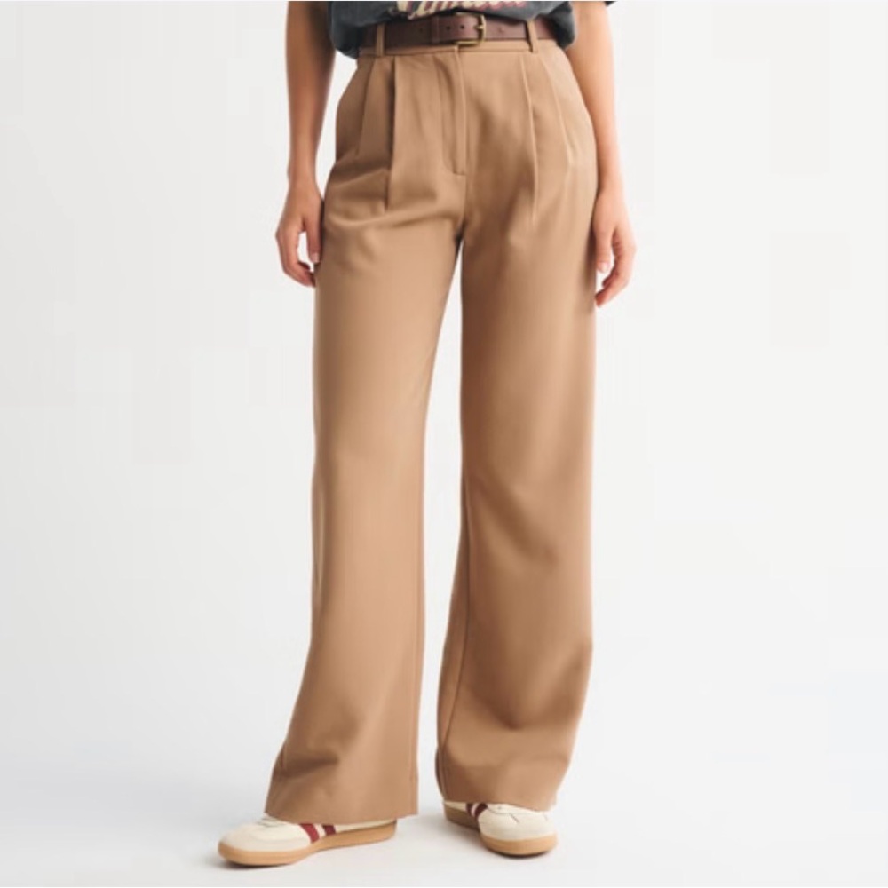 Abercrombie & Fitch Sloane Tailored Tan Wide-Leg Pants